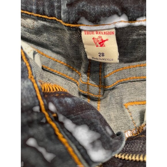 True Religion Ricky Relaxed Straight Jeans Mens Blue Denim Distressed Size 28 - Picture 3 of 4